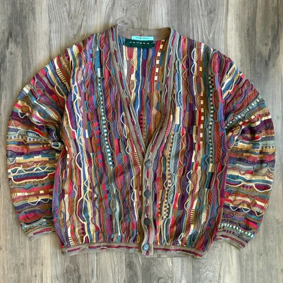 Vintage Tundra Canada Coogi Style Cardigan Sweater Men's Size S 3D Knit - Picture 1 of 4